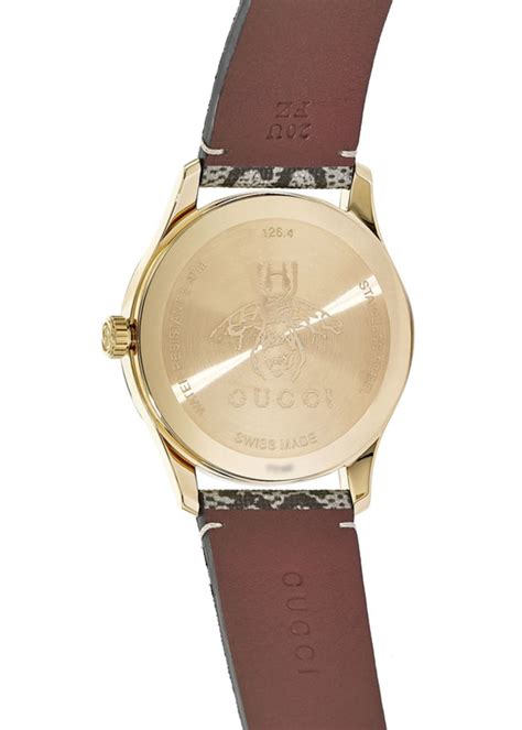 Gucci G Timeless Pink Print Dial Gold Tone Case Canvas Strap Womens