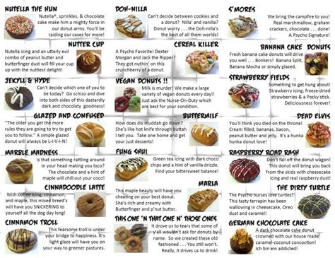 Donut Menu Donut Flavors Donuts Bakery Menu