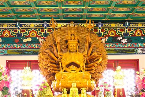Thousand Hands Wooden Buddha In Chinese Temple Stock Photo Image Of