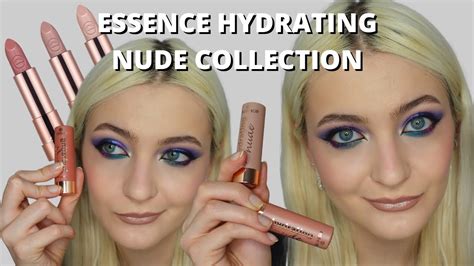 ESSENCE HYDRATING NUDE LIPSTICK COLLECTION TRYING ALL OF THEM 2022