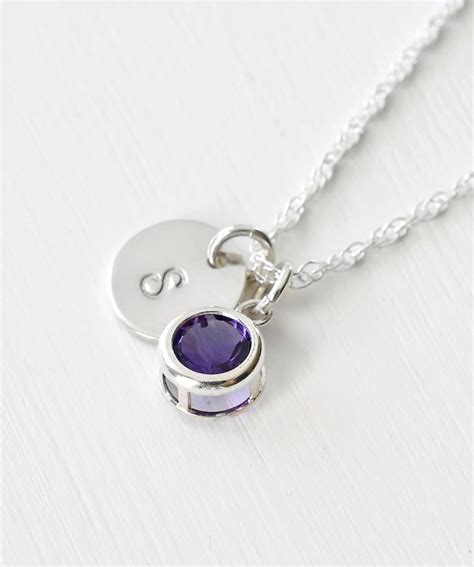 February Birthstone Necklace With Initial In Sterling Silver Etsy