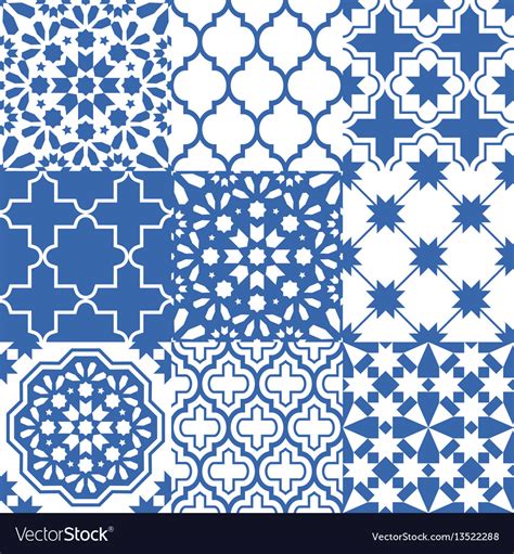 Moroccan Tiles Design Seamless Navy Blue Pattern Vector Image