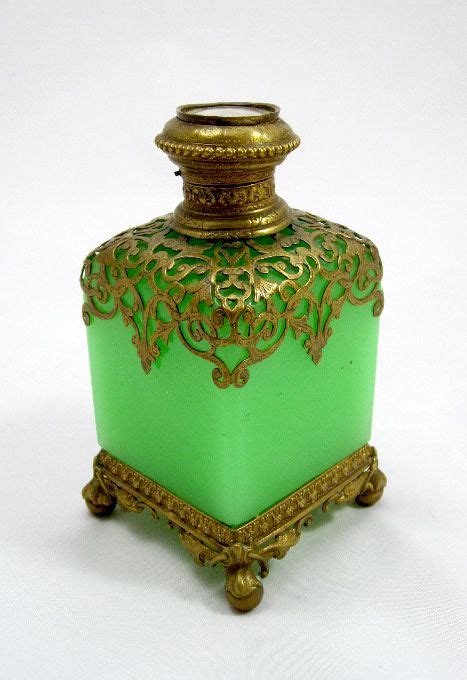 French 19th Century Green Opaline Glass Scent Bottle With Intricate Ormolu Mounts Perfume