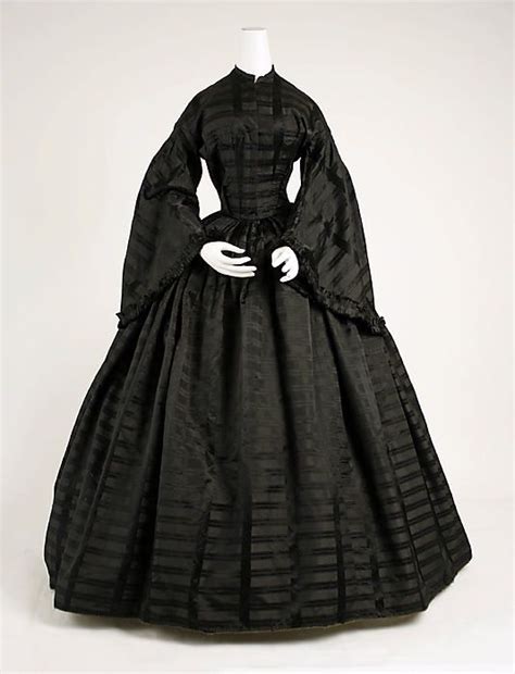 Mourning Dress Black Satin Striped Silk American 1850s Met Ny Or