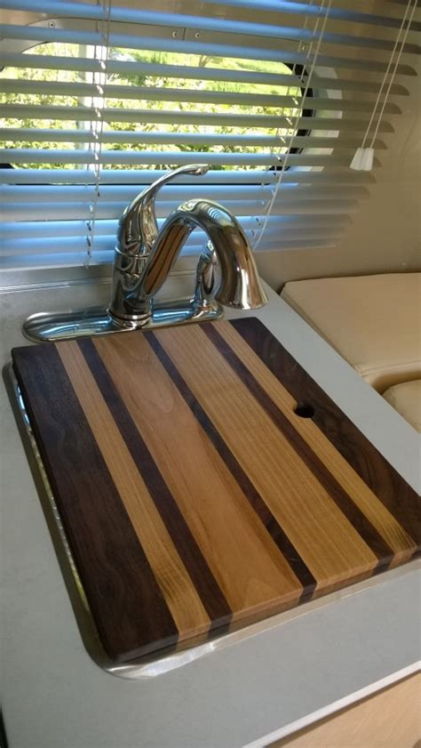 Toughgrade rv kitchen sink cover / cutting board 15 x 7 1/4 off white. Custom Rectangular Hardwood Sink Cover / Cutting Board