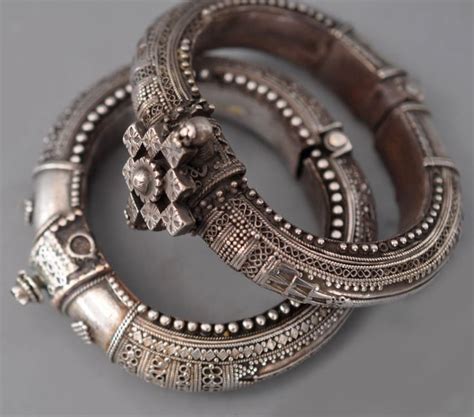 Fine Pair Of Vellor Worn Silver Bangles With Granulation And Filigree