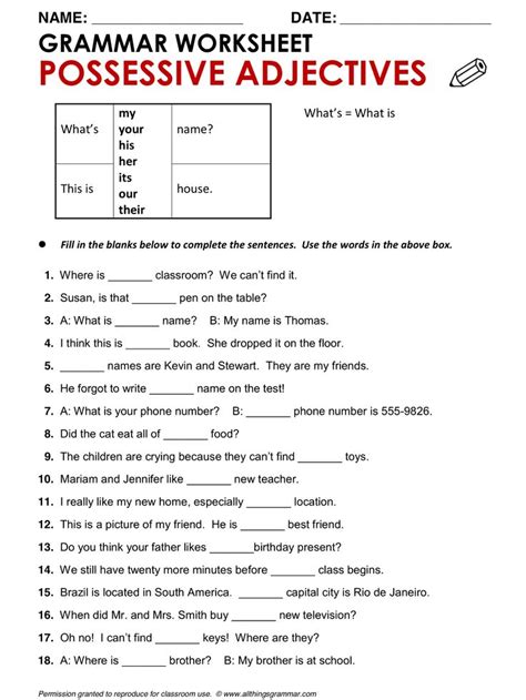 The comparative form of adjectives. English Grammar Possessive Adjectives www.allthingsgrammar ...