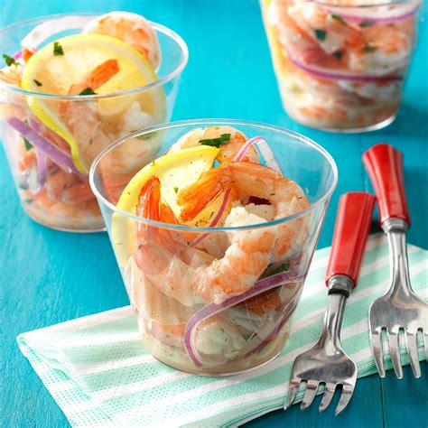 A spicy marinade of chili sauce, hot sauce, citrus vodka, horseradish, celery, garlic, sweet onion, and cajun seasoning, tossed with shrimp for a fantastic appetizer. Zesty Marinated Shrimp Recipe | Taste of Home