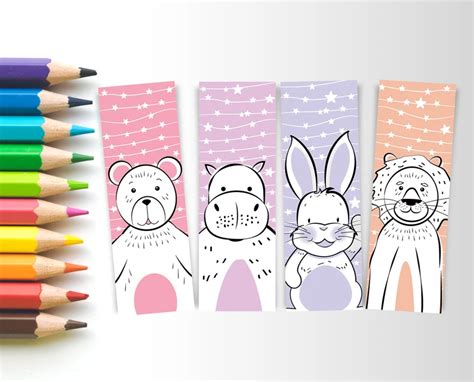 Animals Bookmarks For Kids Printable Animal Bookmarks Set Of Etsy In