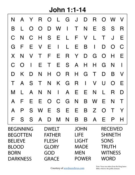 Word Search Puzzle John Chapter 1 Verses 1 14 In 2020 1 Verse Word