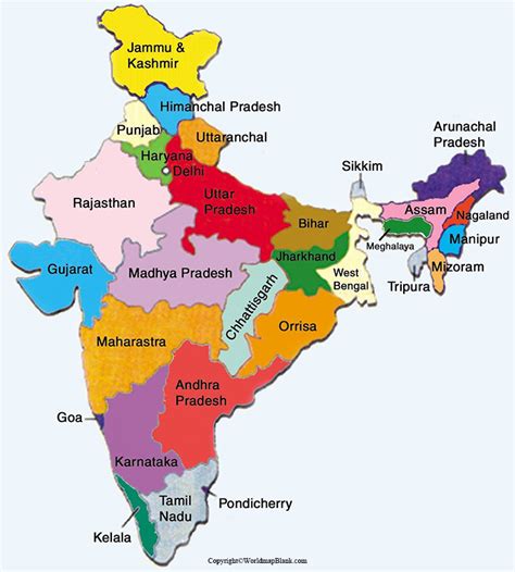 Labeled Map Of India With States Capital And Cities