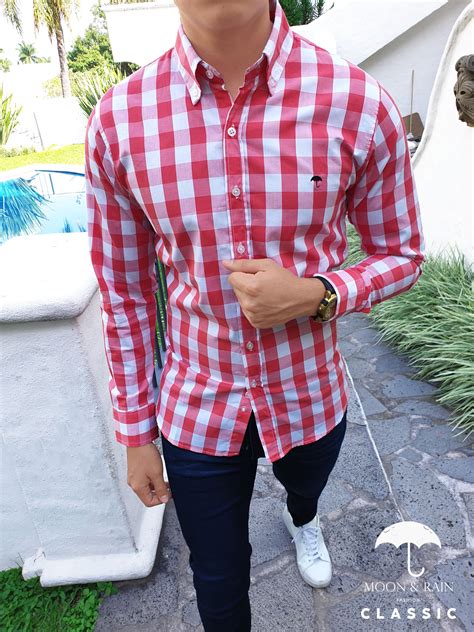 Camisa Cuadros Blanca Y Roja Camisa De Cuadros Ropa Casual Hombres