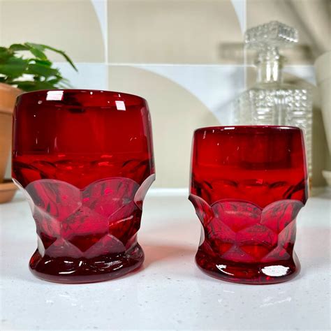 Ruby Red Glass Viking Georgian Honeycomb Set Tumbler Whiskey Etsy