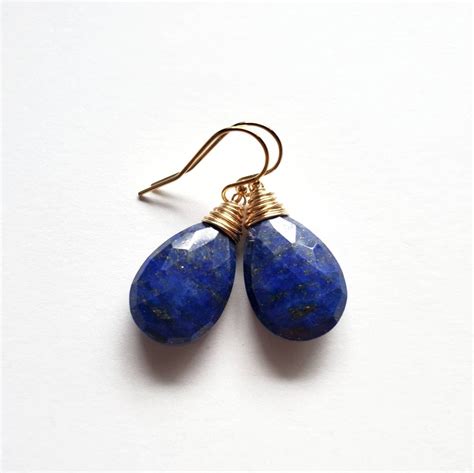Blue Lapis Lazuli Earrings With Gold Faceted Dangle And Drop Etsy