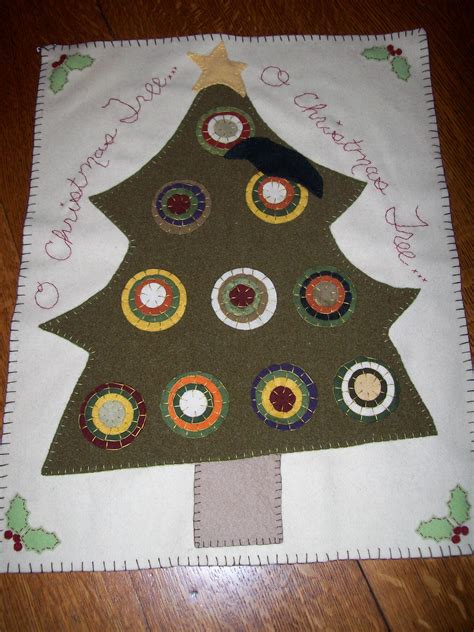 Oh Christmas Tree Wool Felt Penny Rug Wall Hanging Felted Wool Crafts