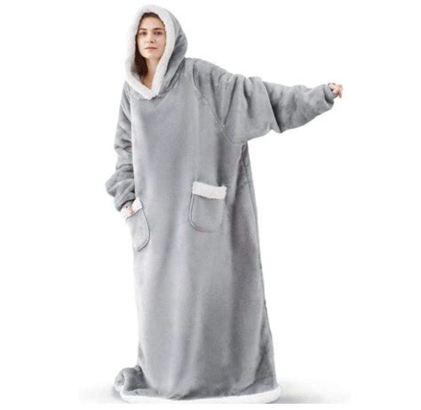Amazon Long Wearable Sherpa Hooded Blanket With Deep Pockets And