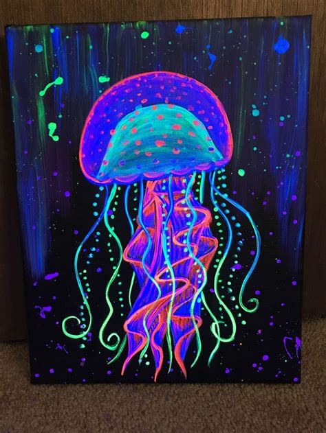 Black Light Jellyfish Painting In 2020 Jellyfish Painting Painting