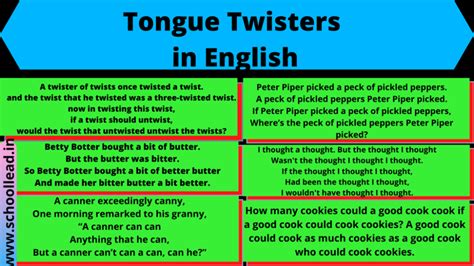 tongue twisters in english english vocabulary school lead tongue twisters in english