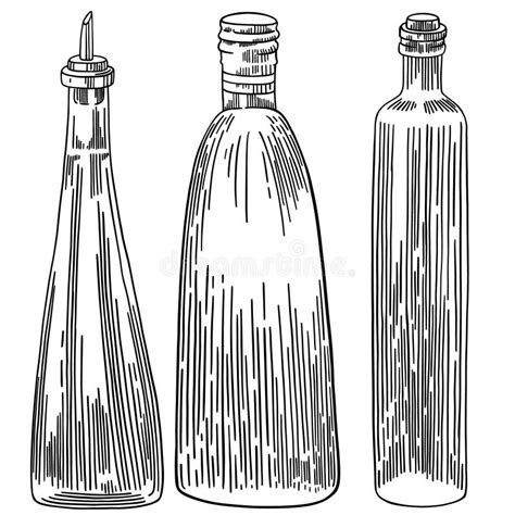 Vector Glass Bottles In Hand Drawn Ink Style Engraving Isolated On
