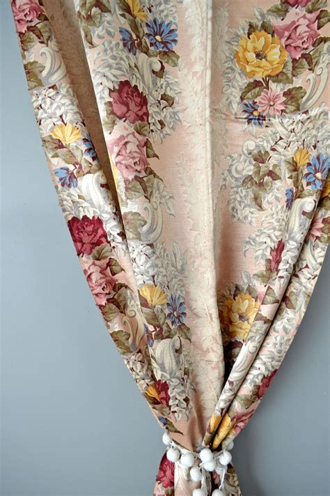 Vintage 40s Romantic Rose Print Silk And Cotton Curtains Vintage Textiles Floral Curtains