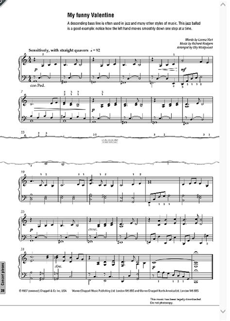 My Funny Valentine Klavier Solo Pdf Noten Von Richard Rodgers In A