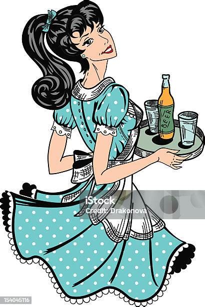 Retro Pinup Waitress With Beer Order Stock Illustration Download Image Now Waitress 1940