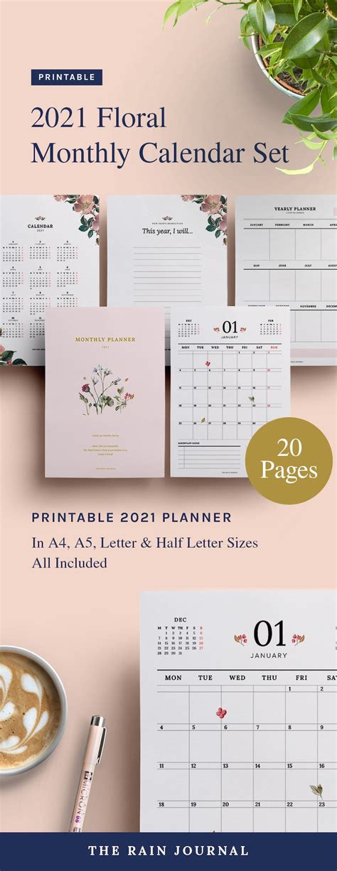 2021 Monthly Calendar Printable 2021 Calendar Desk Calendar Etsy