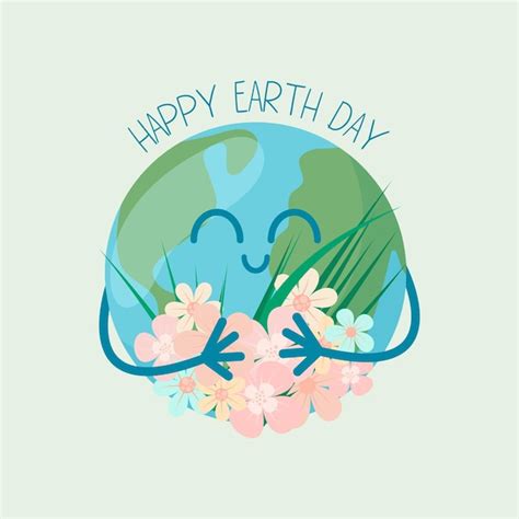 Premium Vector Happy Earth Day Planet Earth With Flowers And Grass