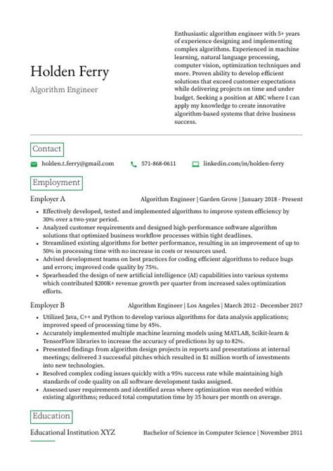 Algorithm Engineer Resume Cv Example And Writing Guide
