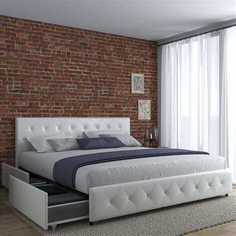 dhp dakota upholstered platform bed with underbed storage drawers and diamond button tufted