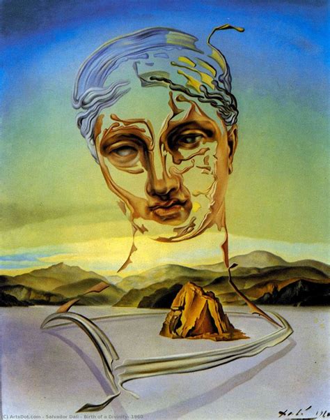 A Painting Of A Womans Face With Mountains In The Background