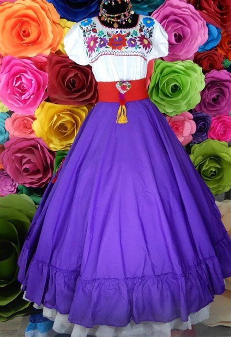 Mexican Skirt Purple Handmade Beautiful Frida Kahlo Etsy Mexican