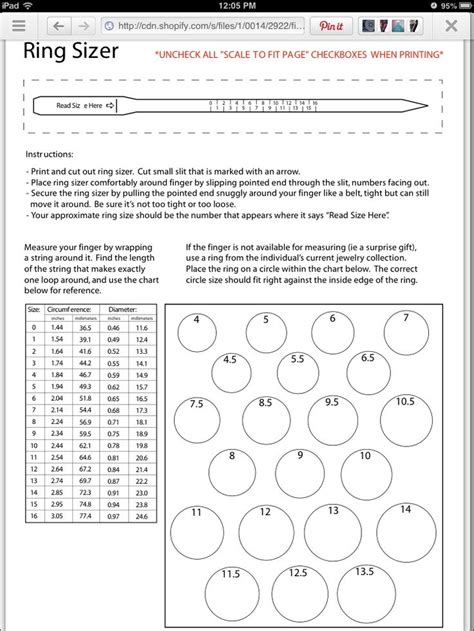 Free Printable Ring Size Chart For Women