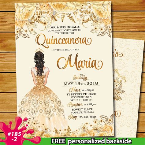 Quincea Era Gold Fiesta Invitation Sweet Gold Quince Quinceanera
