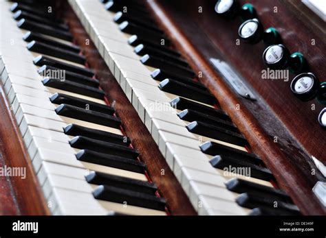 An Old Pipe Organ Keyboard In A Church Stock Photo Alamy
