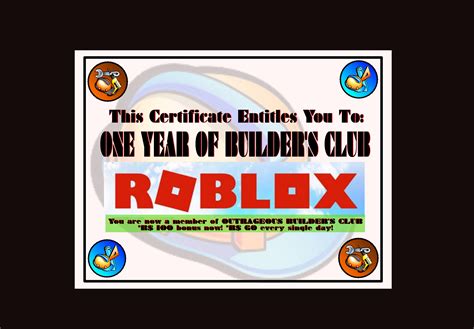 Outrageous Builders Club T Certificate Roblox Etsy