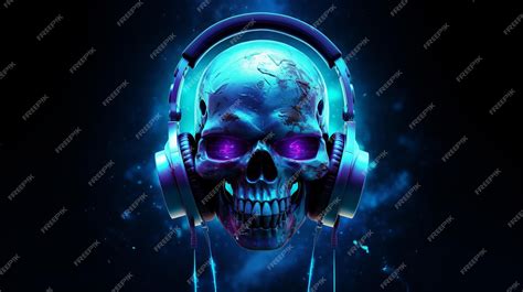 Premium Ai Image A Skull Wearing Headphones And Glowing In The Dark