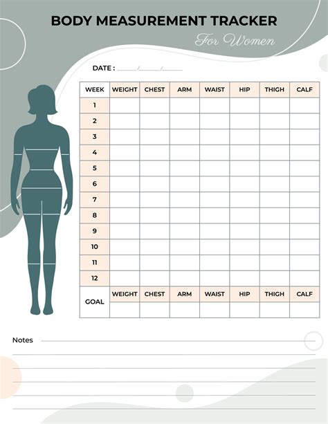 Body Measurement Tracker For Weight Loss For Women Vector Art