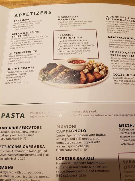 Menu at Carrabba's Italian Grill restaurant, Rochester
