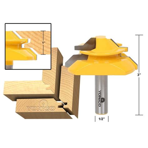 Joinery Miter Glue Joint Large Lock Miter Router Bit 45 Degree 1 Stock 12 Shank