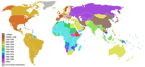 Weltkarte - Gründungszeitraum der Länder dieser Welt (2011) | Weltatlas