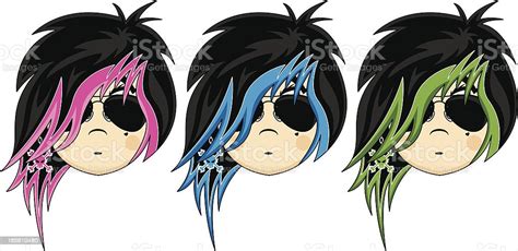 Funky Emo Punk Girl Heads Stock Illustration Download Image Now Beauty Black Hair Blue
