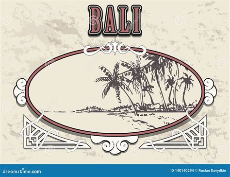 Hand Drawn Sketch Bali Illustration In Vintage Retro Frame Isolated On