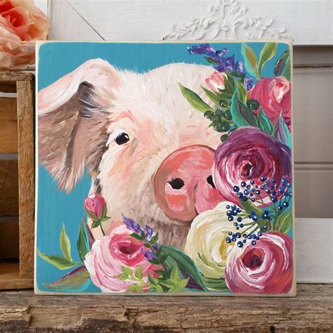 Pig Portrait With Flowers Painting Michele Homeswedehomeshop On