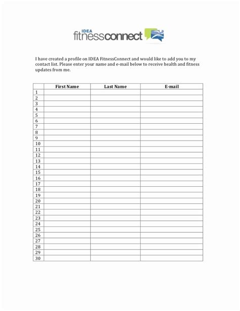 50 Gym Sign In Sheet Template