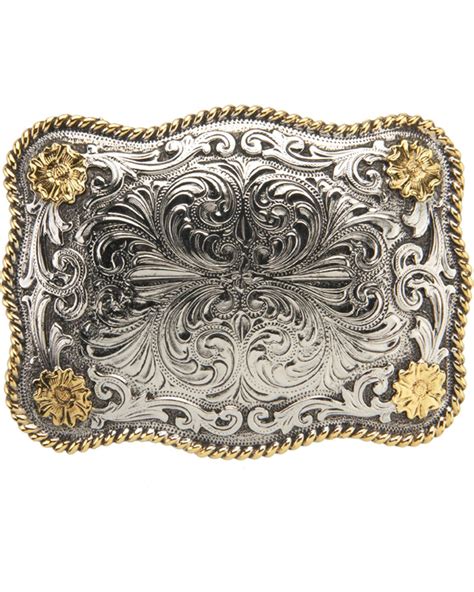 Andwest Mens Rectangular Scallop Rope And Floral Belt Buckle Sheplers