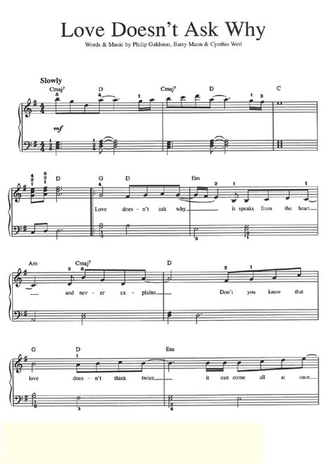 It was written by carole king and produced by legendary beatles producer sir george martin. LOVE DOESN'T ASK WHY Celine Dion Piano Sheet music - Guitar Chords | Easy Sheet Music