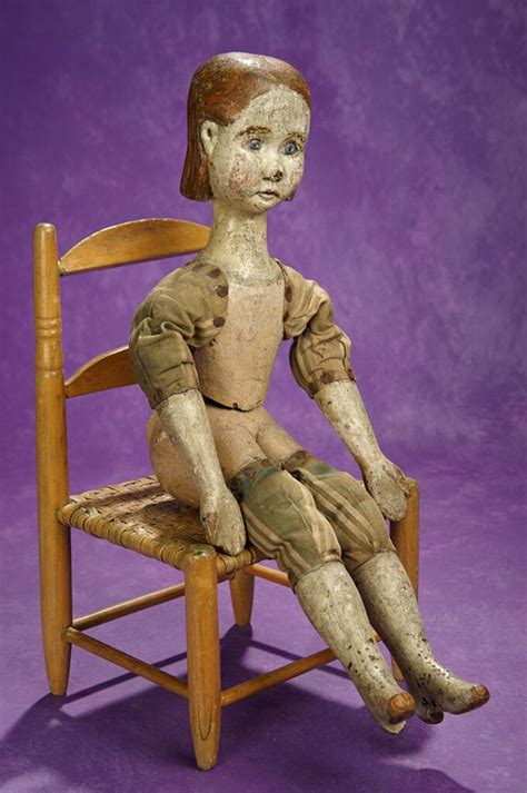 Early Folk Art Carved Wooden Doll With Unique Body Modeling 8001100