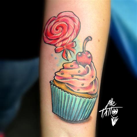 Sweet Cupcake Tattoo Alletattoo Lollipop Breakfast Love Cupcake