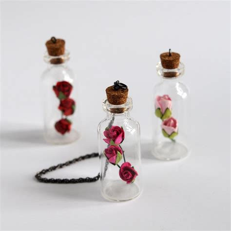 Tiny Bottle Pendant With Rose Bottle Charms Bottle Jewelry Mini